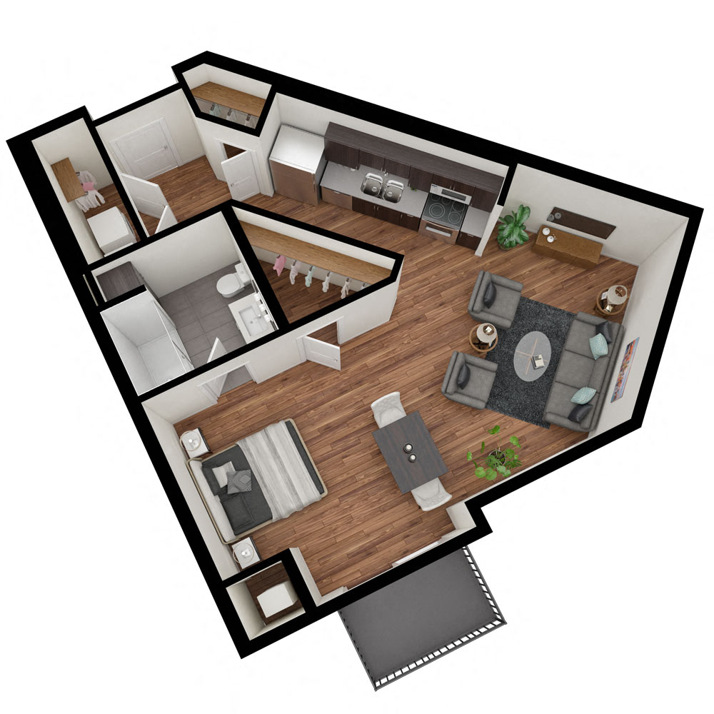 Floor plan for studio, 1 bath, 650 sqft